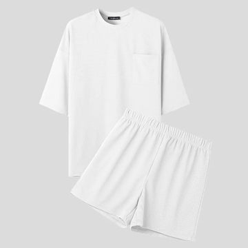 AIDASE  -  Men Sets Solid Color Loose O-neck Short Sleeve T Shirt & Shorts 2PCS Streetwear 2025 Korean Summer Men's Casual Suits aidase-shop